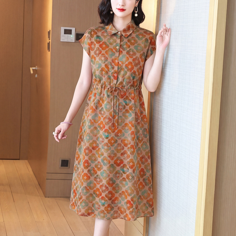 Silk Xiangyunsha Dress for Women, New Summer Style, Light Luxury, High-End, Elegant, Socialite Style, Slimming, Real Silk Dress