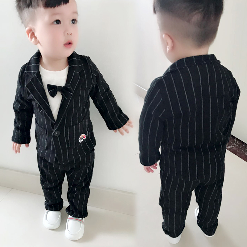 1 - 3 years old boy suit for the age of the boy's small suit in spring and autumn dress three pieces of pure cotton long - sleeved English wind
