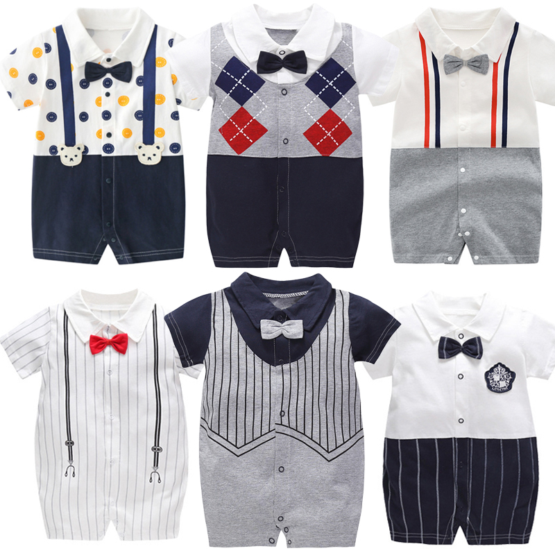 Baby clothes boy conjunction dress 0 1 year old summer pure cotton short sleeve short climb dress for 100 days full moon gentleman dress