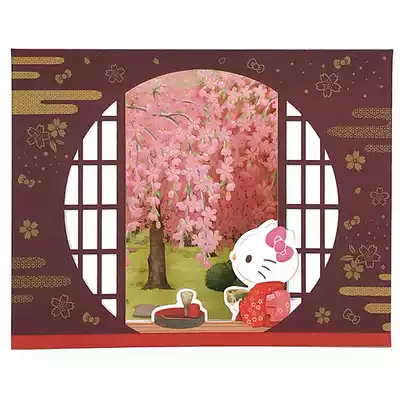 Japanese wind Three-dimensional greeting card kimono kitty cherry blossom courtyard bronzing teacher's day send mother blessing card girlfriend