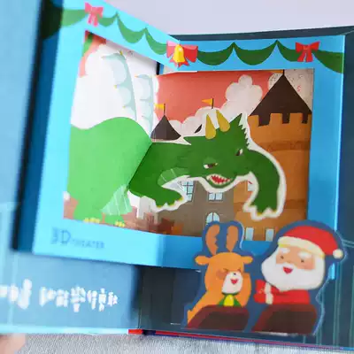 Taiwan Jeancard creative Christmas cartoon three-dimensional picture book greeting card blue background Santa and Deer gift