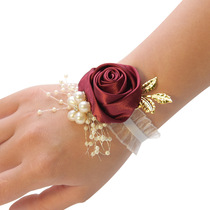  Xiuhe wrist flower dance performance Bride wedding sister group bridesmaid simulation metal pearl lace elastic bracelet