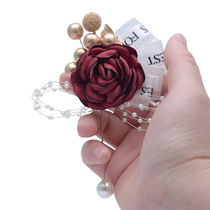  Corsage wedding full set of bride and groom wedding high-end creative event guest brooch red opening burning edge corsage