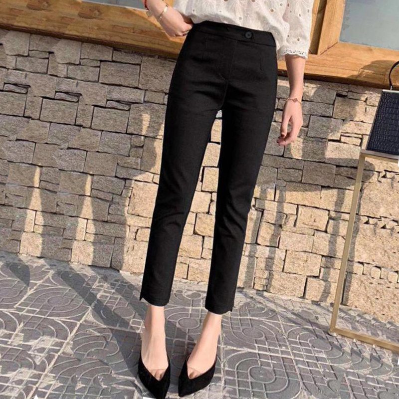 Women's trousers autumn and winter plus velvet thickening 22 new self-cultivation and thin straight tube all-match net red eight or nine points professional cigarette pipe pants