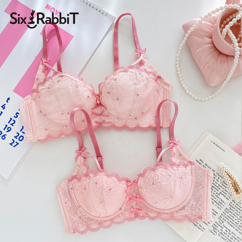Six Rabbits Small Candy Lace Bra for Women with Small Busts, Push-Up to Enhance Appearance, Side Support Bra