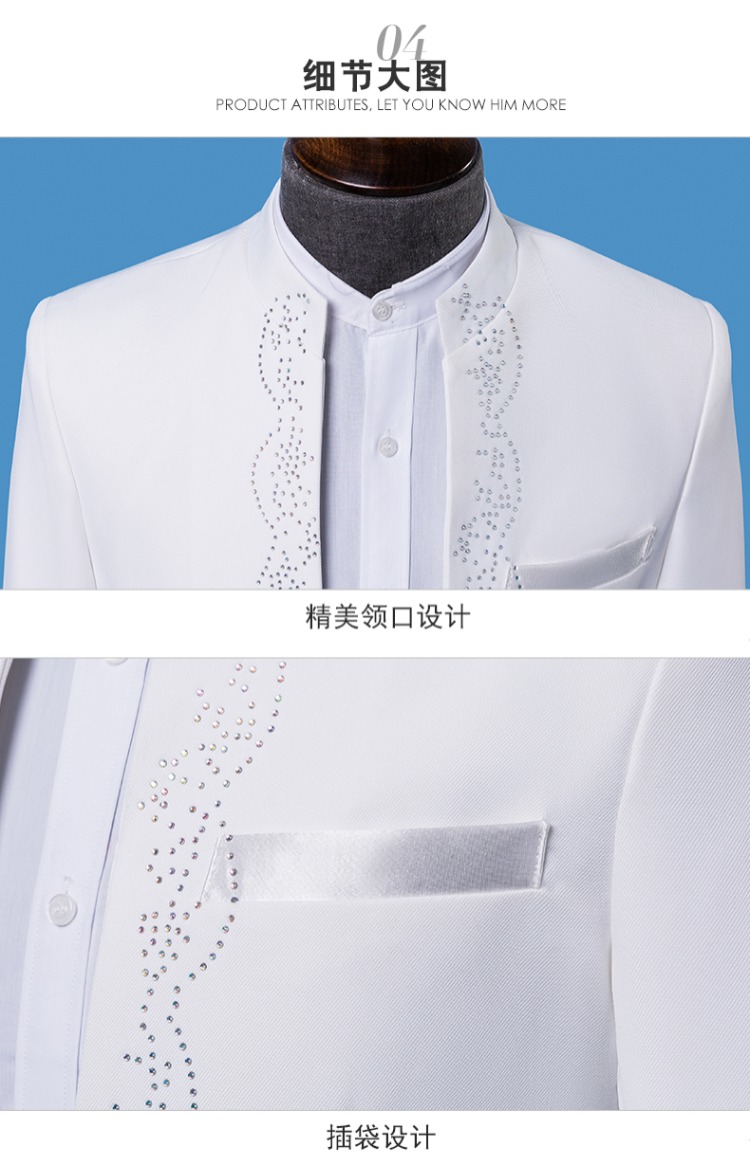 Trang phục trắng nam phù hợp với người lớn phòng thu ca sĩ chủ trang phục sân khấu biểu diễn hợp xướng áo comple
