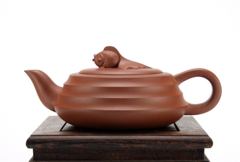 金黃朱泥紫砂壺民間藝人製作有魚壺半手工200cc-400cc茶壺收藏茶具