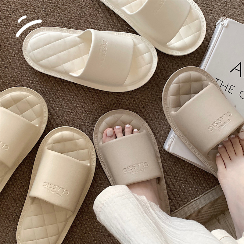 French Minimalist Summer Slippers for Women, Cream Style Eva Couple Home Slippers, Flat One-Line Slippers for Men
