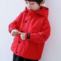 New Years clothing boys coat plus velvet spring and winter clothes 2021 new foreign style childrens spring dress red childrens new year