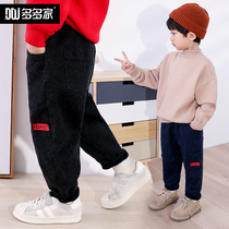Many childrens clothing boys plus velvet jeans 2021 spring and autumn