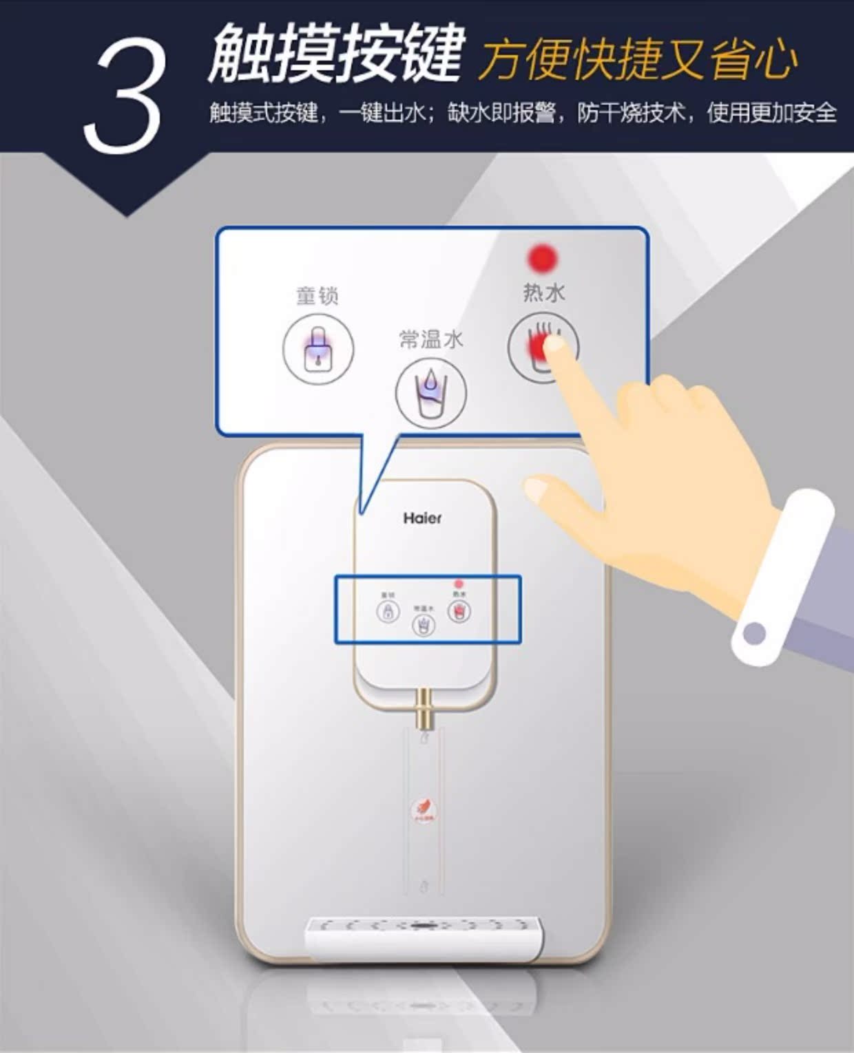 Máy đường ống treo tường Haier GR1551 nước siêu mỏng màn hình cảm ứng khóa trẻ em bảo vệ lưu lượng lớn cài đặt miễn phí - Nước quả máy lọc nước gia đình loại nào tốt