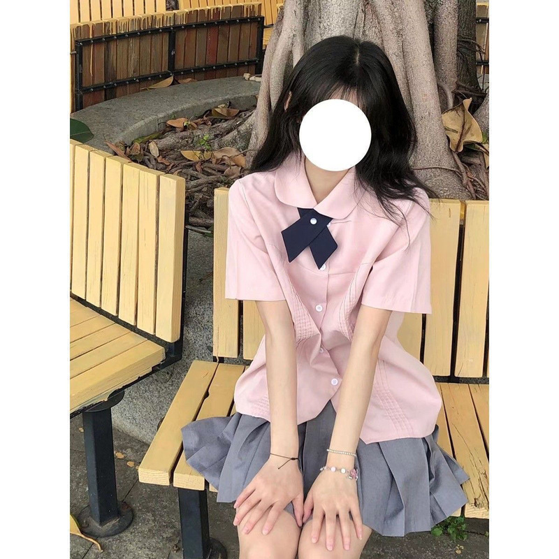 Summer Preppy Style Sweet Pink Shirt Female Jk Uniform Short-Sleeved Shirt with Pleated Skirt Two-Piece Set for Students