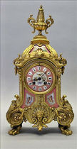 French antique clock pink porcelain plaque Cupid bird floral clock ornaments living room decoration