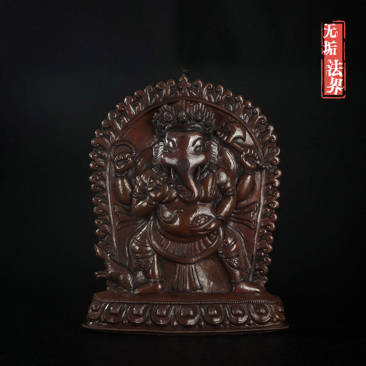 The Qing Dynasty Tibetan Zolli Hammer Disc Four Arms Four Arms Elephant Rhinotian Property Gods Made Like Fine Wall-mounted Old Tangka Old Bronze Pendulum Decoration