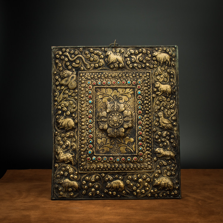 Full Work Hammer Disc Inlaid Treasure Cross Descending Magic Pestle Zodiac Lima Bronze Old Bronze Tangka Wall-mounted Fine Collection