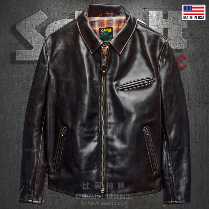 Schott China General Agent for American-Made Classic Retro Turn-Down Collar Heavyweight Calf Leather Casual Motorcycle Jacket # 688
