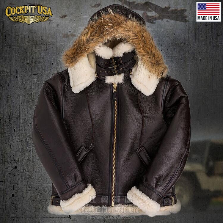 Cockpit American Original Authorized Agent Fur All-in-One B3 Bomber Sheep Leather Jacket - Flip Hat