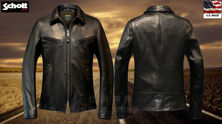 Schott NYC USA's new soft naked cowhide James lapel slim casual motorcycle leather jacket#165