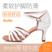 New white Latin dance shoes adult daughter virgin girl medium high heel soft bottom four seasons Latin dance shoes national standard