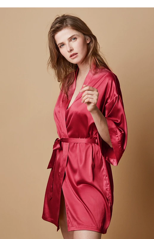 Tò mò Hoa hậu Rượu vang đỏ Bộ đồ ngủ Áo ngủ nữ Áo choàng mùa hè Áo choàng buổi sáng Áo choàng tắm Phong cách Nhật Bản và Gió lụa mỏng