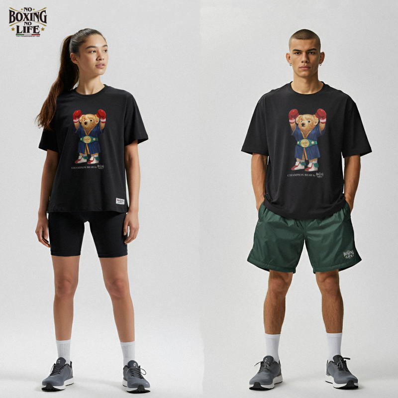 Noboxingnolife Mexican Brand Champion Bear Boxing Sports Trendy Pure Cotton Quick-Drying Casual T-Shirt