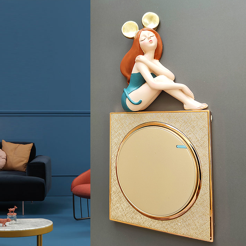 Cute girl heart new Chinese-style home wall stickers European-style switch socket border decorative stickers creative light luxury switch stickers