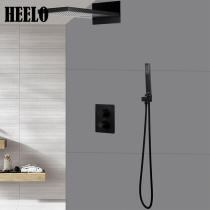 Black concealed thermostatic shower set Square copper in-wall hidden bathroom hot and cold temperature control waterfall faucet