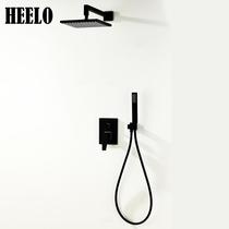 Black in-wall square European concealed shower set Copper hot and cold bath embedded bathroom faucet