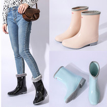 Autumn Winter Rain Shoes Women Summer Middle Cylinder Fashion outside wearing cute students Water Shoe gush cotton Rain boots Warm Water Boots Gel Shoes