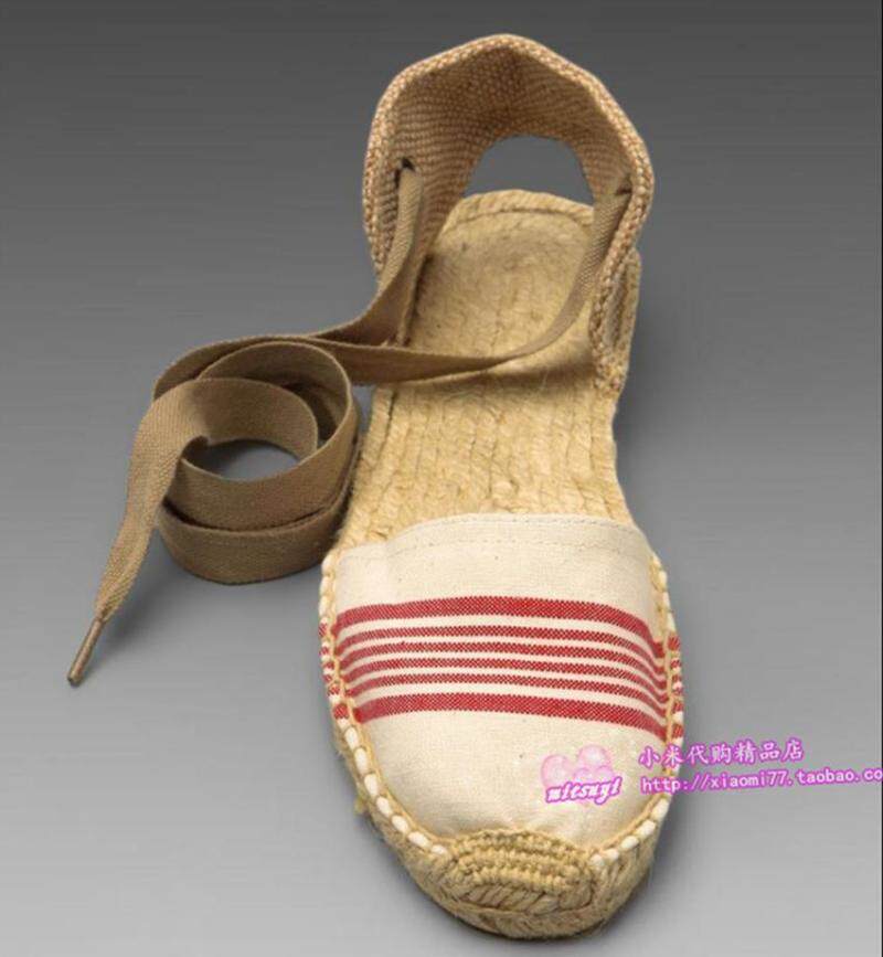 (Special offer in stock) soludos striped lace flat sandals pregnant women lazy straw woven baotou straps Europe and America