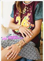 (Special spot) Three Floor T-shirt short sleeve rivets rhinestone embroidery glitter top light luxury Tide brand