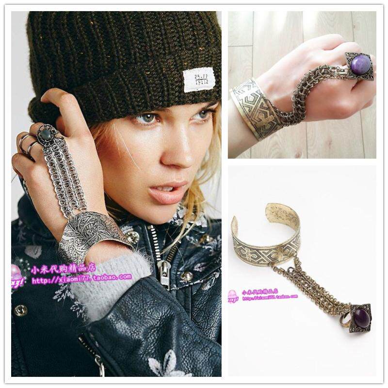 (Special spot) Free People Bohemian National bracelet alloy inlaid semi-precious stone ring chain