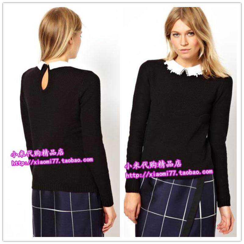 (Special spot) ASOS college lapel sweater top women's long-sleeved pullover black simple commuter