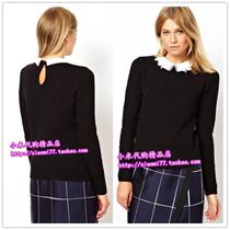 (Special spot) ASOS College lapel knitwear shirt top womens long sleeve pullover black simple commute