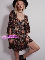 Free People FP print broad-sleeved dress with high waist and large skirt