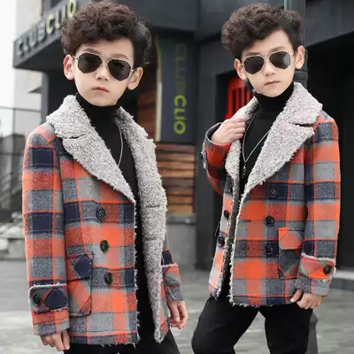 2020 new boys ' tartan coat children's woolen coat middle and large children's winter clothes medium and long version Korean version thickening tide