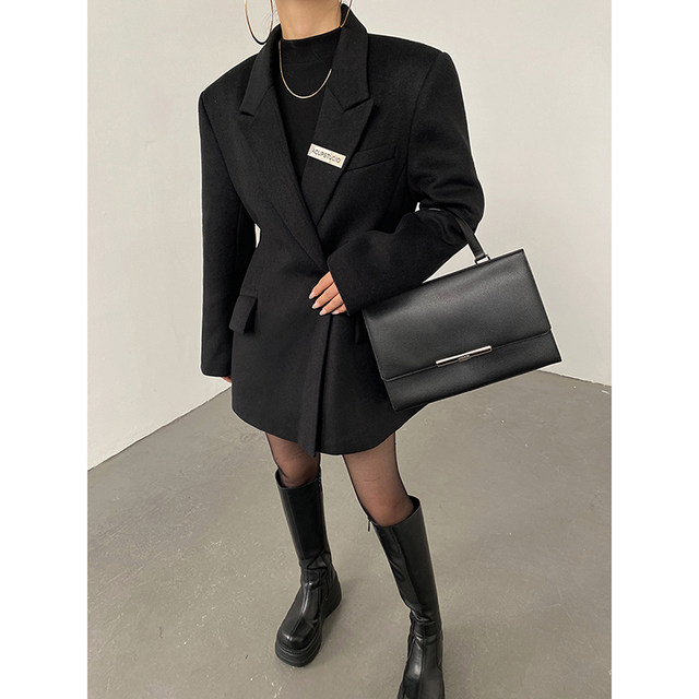 AcupStudiojiangshangyou niche American style waisted woolen blazer women's autumn and winter high-end woolen coat