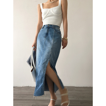 ACUP denim skirt female 2021 Autumn New European and American wind niche medium long split skirt Net red ins tide