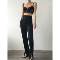 ACUP split suit pants women 2021 Autumn New European and American style Senior sense loose high waist wide leg pants suit pants women