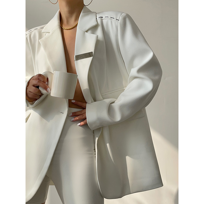ACUP Loose Suit Jacket Woman 2022 Spring and American Metal Decorative Advanced Sense line padded shoulder Fried Street West Suit