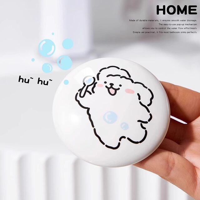 Cute Line Drawing Puppy Washbasin Bathroom Sink Drain Plug Creative Pop-Up Core