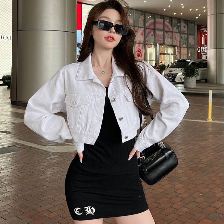Bargain White Denim Jacket for Women, Short Style, High-Waisted, Petite, High-End, Elegant, Spring and Autumn, Korean Style, Versatile Jacket Top