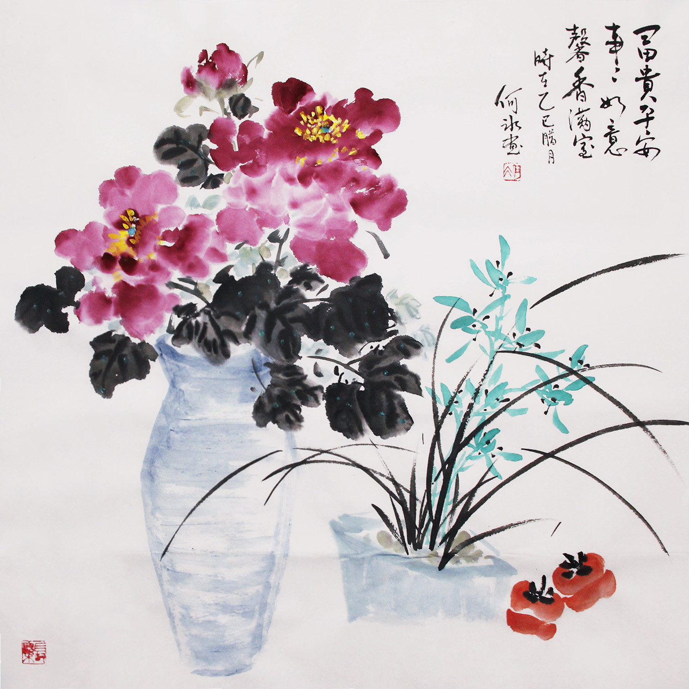 三尺斗方手绘水墨画真迹宣纸写意荷花花鸟画国画装饰挂画-Taobao-Tmall