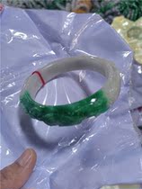 Natural Myanmar Yang green jade carved all-good luck bracelet Semi-landscape green jade relief carved jade bracelet on white background