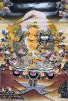 Yongzhongben taught Thangka Manjusri Bodhisattva Huang Wenshu gilded printing brocade shotangka 049