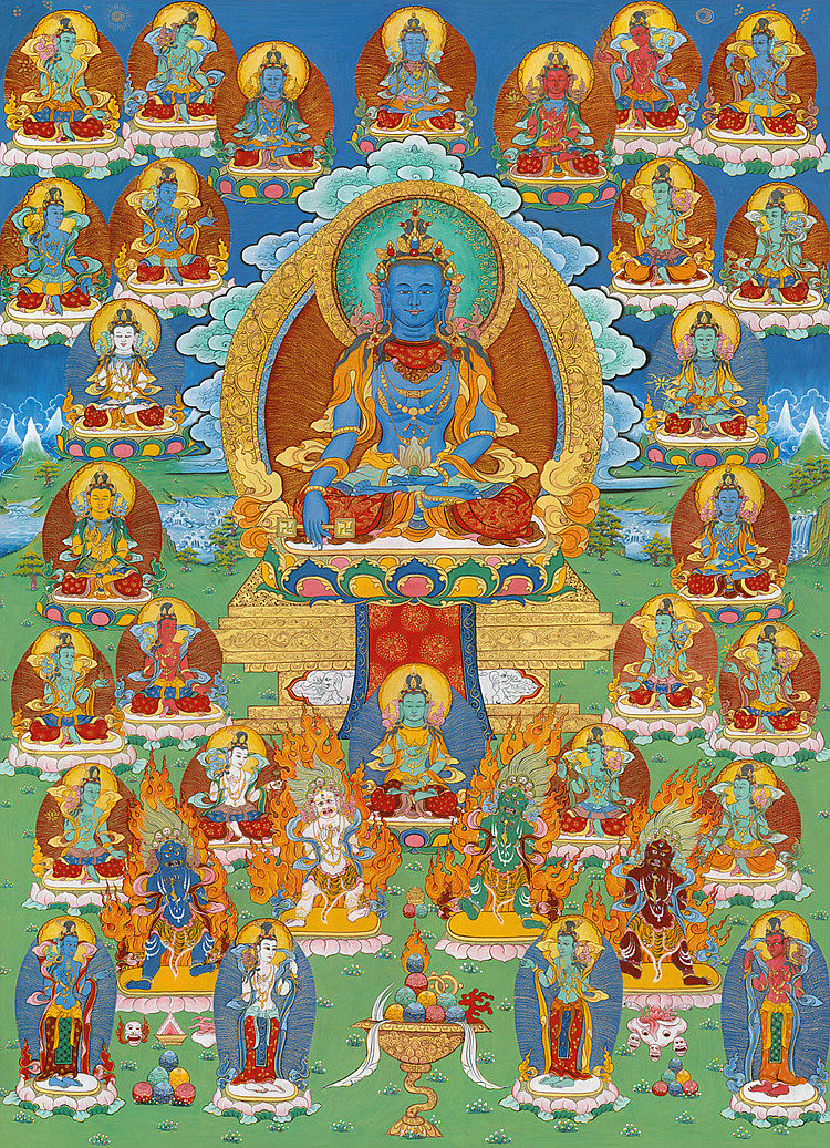 Yongzhong Benben teaches Tang Card Pharmacist Buddha Ming-Rau HD printed fabric brocade framed book Donka