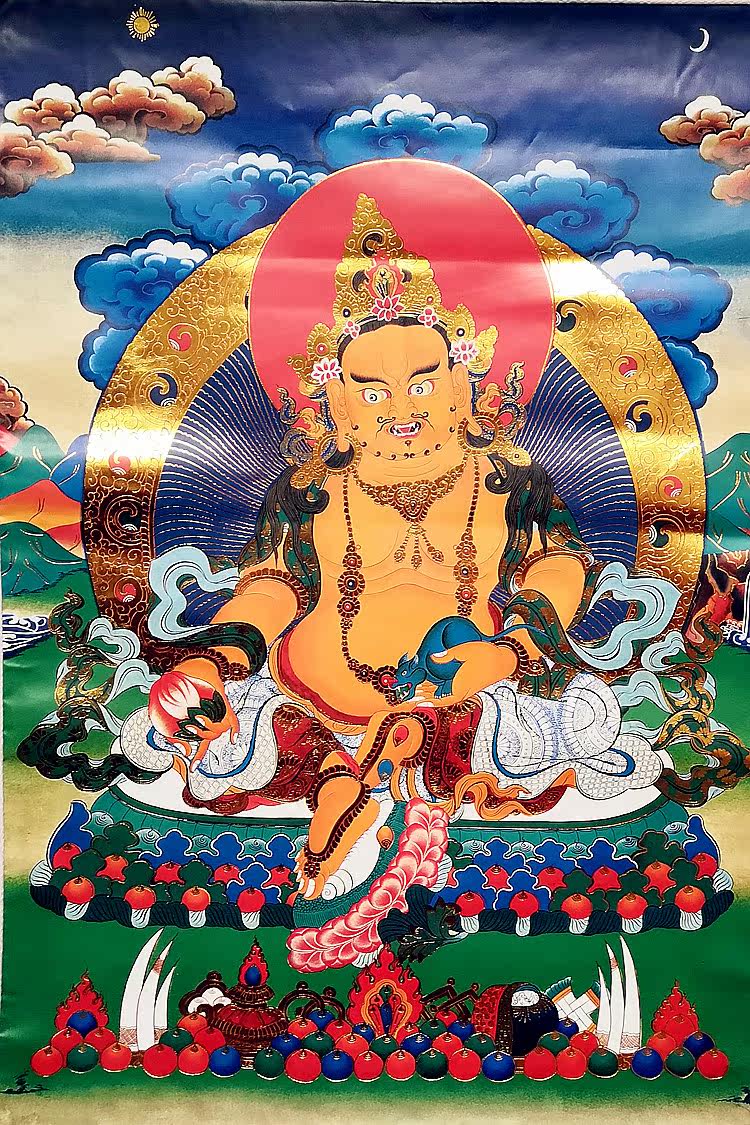 Yongzhong original teaching Thangka Zambala Yellow God of Wealth Bronzing printing brocade mounted original teaching Thangka 001