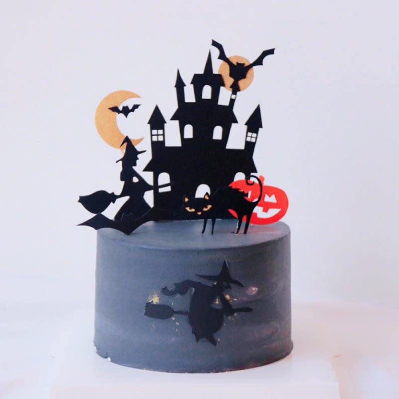 Halloween new cake decoration ghost plug-in ghost house pumpkin black cat card party dessert decoration supplies