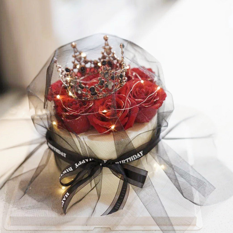 Valentine's Day Decoration Plugin Goddess Mother's Birthday Cake Black gauze Crown Red Rose Cake