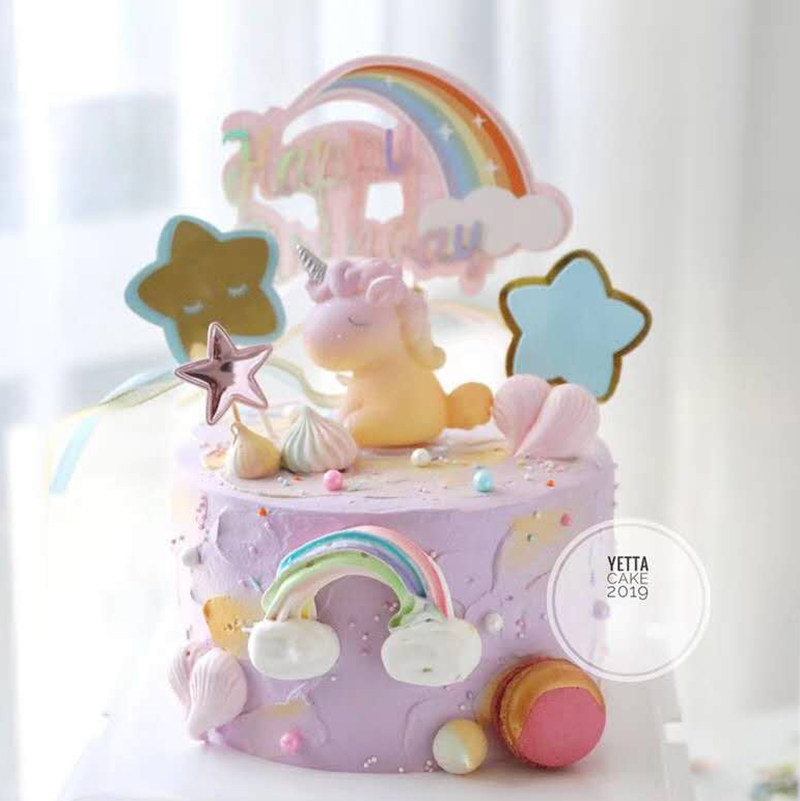 Cake Decoration Dream Unicorn Doll Swing Piece Pink Blue Rainbow Loving Star Ribbon Wire Wool Ball Dress